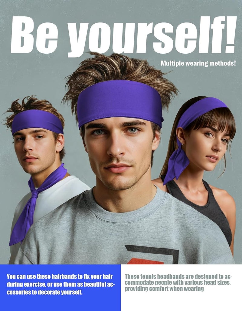 Supeniu Tie Sweatband Headband, Sports Head Ties for Men, Women, Kids, Ninja, Karate, Tennis, Pirate Band Bandana, Athletic Hairband for Basketball, Softball, Running, Workout, Yoga, Volleyball - Image 3